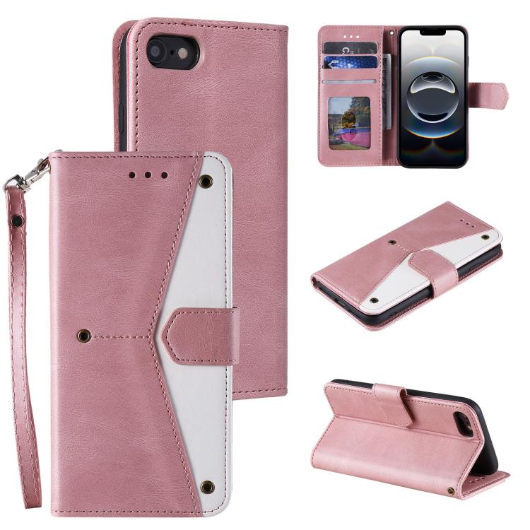 For iPhone 16e Nail Skin Feel Stitching Calf Texture Leather Phone Case(Rose Gold)