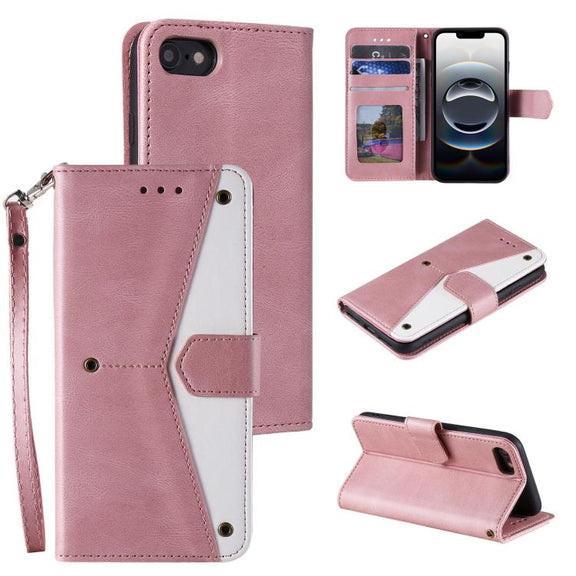 For iPhone 16e Nail Skin Feel Stitching Calf Texture Leather Phone Case(Rose Gold)