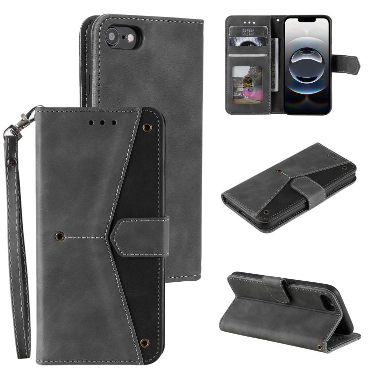 For iPhone 16e Nail Skin Feel Stitching Calf Texture Leather Phone Case(Grey)