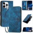 For iPhone 16 Pro Max YX0080 Grid Butterfly Embossed Pattern Flip Leather Phone Case with Lanyard(Dark Blue) - iPhone 16 Pro Max Cases by PMC TechLife | Online Shopping South Africa | PMC TechLife | Buy Now Pay Later Mobicred