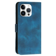 For iPhone 16 Pro Max YX0080 Grid Butterfly Embossed Pattern Flip Leather Phone Case with Lanyard(Dark Blue)