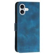 For iPhone 16 Plus YX0080 Grid Butterfly Embossed Pattern Flip Leather Phone Case with Lanyard(Dark Blue)