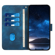 For iPhone 16 Plus YX0080 Grid Butterfly Embossed Pattern Flip Leather Phone Case with Lanyard(Dark Blue)
