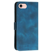 For iPhone 16e YX0080 Grid Butterfly Embossed Pattern Flip Leather Phone Case with Lanyard(Dark Blue)