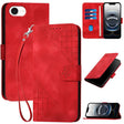 For iPhone 16e YX0080 Grid Butterfly Embossed Pattern Flip Leather Phone Case with Lanyard(Red) - iPhone 16e Cases by PMC TechLife | Online Shopping South Africa | PMC TechLife | Buy Now Pay Later Mobicred