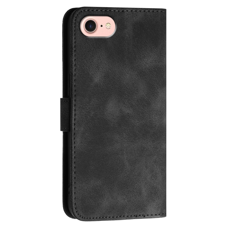 For iPhone 16e YX0080 Grid Butterfly Embossed Pattern Flip Leather Phone Case with Lanyard(Black)