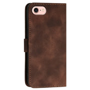 For iPhone 16e YX0080 Grid Butterfly Embossed Pattern Flip Leather Phone Case with Lanyard(Coffee)