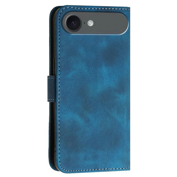 For iPhone 17 Air YX0080 Grid Butterfly Embossed Pattern Flip Leather Phone Case with Lanyard(Dark Blue)