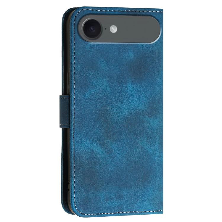 For iPhone 17 Air YX0080 Grid Butterfly Embossed Pattern Flip Leather Phone Case with Lanyard(Dark Blue)