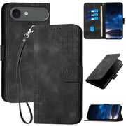 For iPhone 17 Air YX0080 Grid Butterfly Embossed Pattern Flip Leather Phone Case with Lanyard(Black)