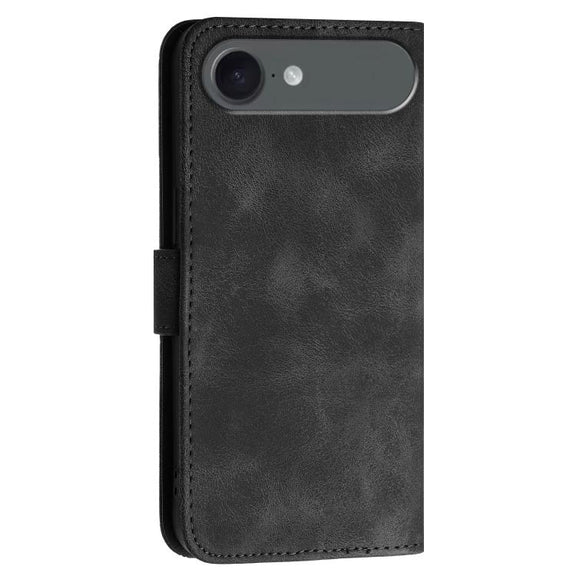 For iPhone 17 Air YX0080 Grid Butterfly Embossed Pattern Flip Leather Phone Case with Lanyard(Black)