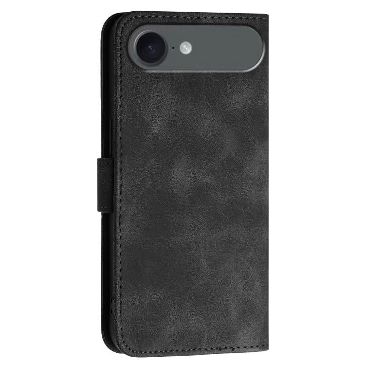For iPhone 17 Air YX0080 Grid Butterfly Embossed Pattern Flip Leather Phone Case with Lanyard(Black)