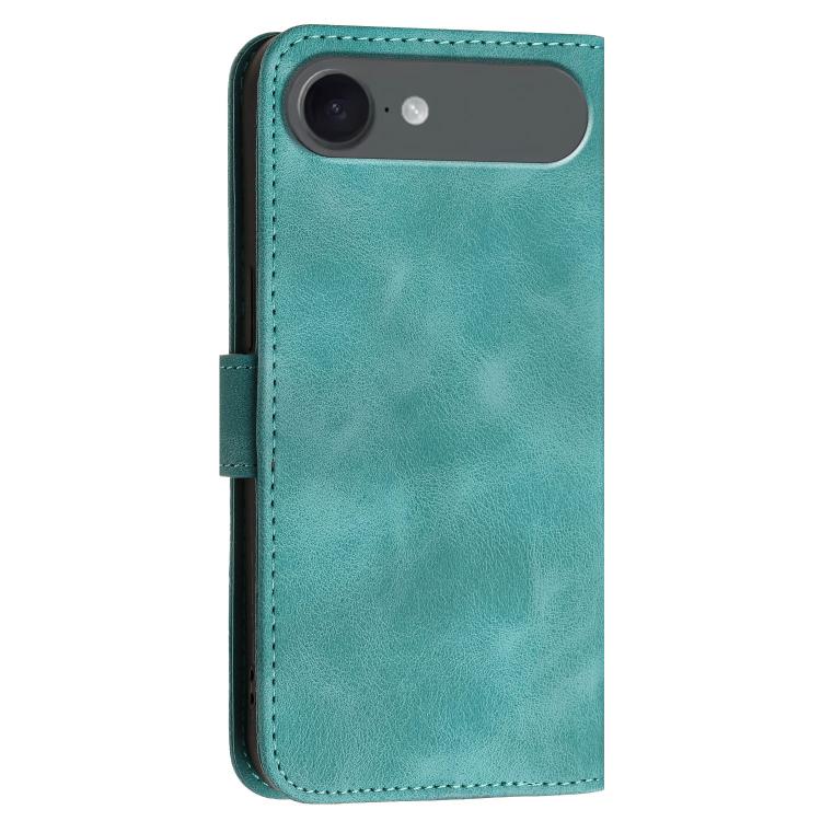 For iPhone 17 Air YX0080 Grid Butterfly Embossed Pattern Flip Leather Phone Case with Lanyard(Light Blue)