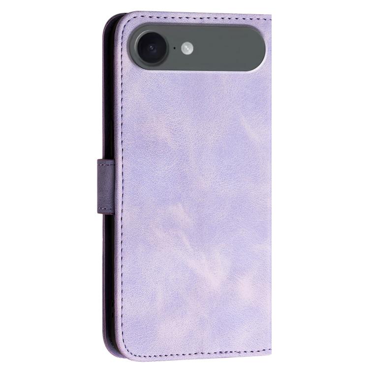 For iPhone 17 Air YX0080 Grid Butterfly Embossed Pattern Flip Leather Phone Case with Lanyard(Light Purple)