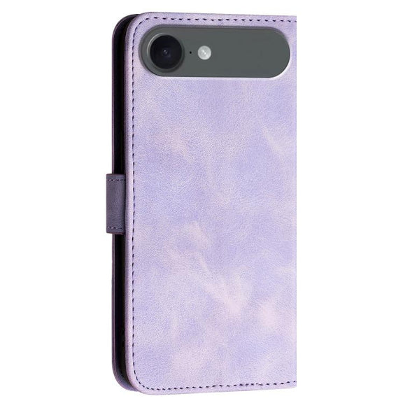 For iPhone 17 Air YX0080 Grid Butterfly Embossed Pattern Flip Leather Phone Case with Lanyard(Light Purple)