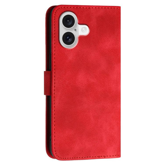 For iPhone 17 YX0080 Grid Butterfly Embossed Pattern Flip Leather Phone Case with Lanyard(Red)