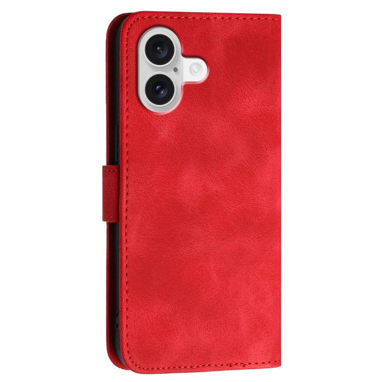 For iPhone 17 YX0080 Grid Butterfly Embossed Pattern Flip Leather Phone Case with Lanyard(Red)