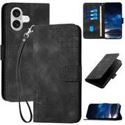 For iPhone 17 YX0080 Grid Butterfly Embossed Pattern Flip Leather Phone Case with Lanyard(Black)
