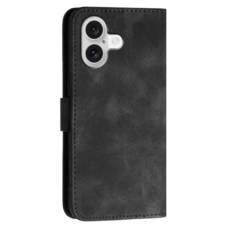 For iPhone 17 YX0080 Grid Butterfly Embossed Pattern Flip Leather Phone Case with Lanyard(Black)