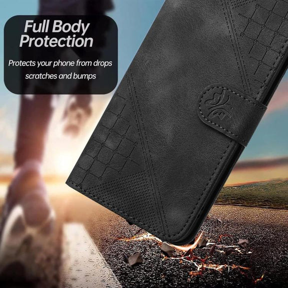 For iPhone 17 YX0080 Grid Butterfly Embossed Pattern Flip Leather Phone Case with Lanyard(Black)
