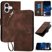 For iPhone 17 YX0080 Grid Butterfly Embossed Pattern Flip Leather Phone Case with Lanyard(Coffee)