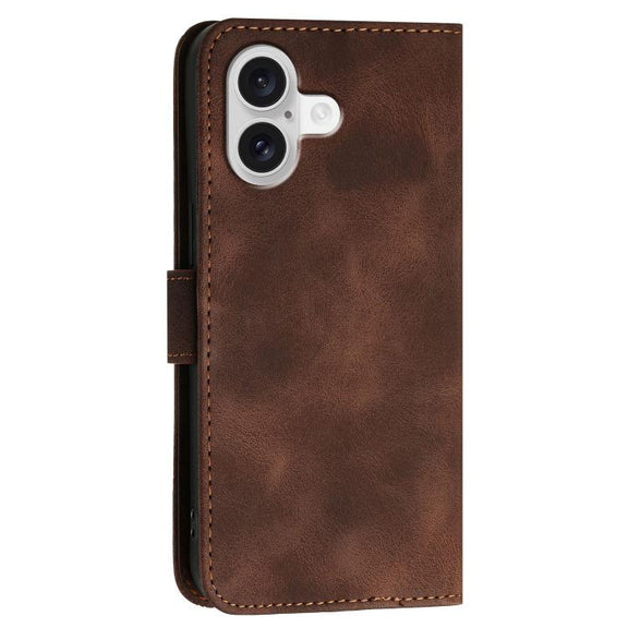For iPhone 17 YX0080 Grid Butterfly Embossed Pattern Flip Leather Phone Case with Lanyard(Coffee)