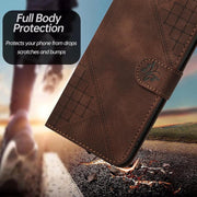For iPhone 17 YX0080 Grid Butterfly Embossed Pattern Flip Leather Phone Case with Lanyard(Coffee)