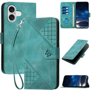 For iPhone 17 YX0080 Grid Butterfly Embossed Pattern Flip Leather Phone Case with Lanyard(Light Blue)
