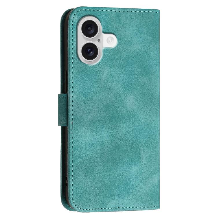 For iPhone 17 YX0080 Grid Butterfly Embossed Pattern Flip Leather Phone Case with Lanyard(Light Blue)