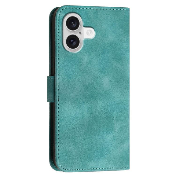 For iPhone 17 YX0080 Grid Butterfly Embossed Pattern Flip Leather Phone Case with Lanyard(Light Blue)