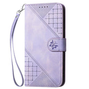 For iPhone 17 YX0080 Grid Butterfly Embossed Pattern Flip Leather Phone Case with Lanyard(Light Purple)