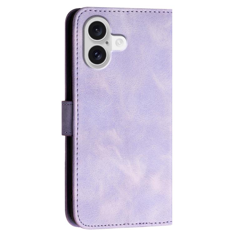 For iPhone 17 YX0080 Grid Butterfly Embossed Pattern Flip Leather Phone Case with Lanyard(Light Purple)