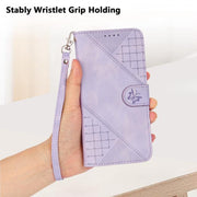 For iPhone 17 YX0080 Grid Butterfly Embossed Pattern Flip Leather Phone Case with Lanyard(Light Purple)