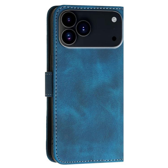 For iPhone 17 Pro Max YX0080 Grid Butterfly Embossed Pattern Flip Leather Phone Case with Lanyard(Dark Blue)