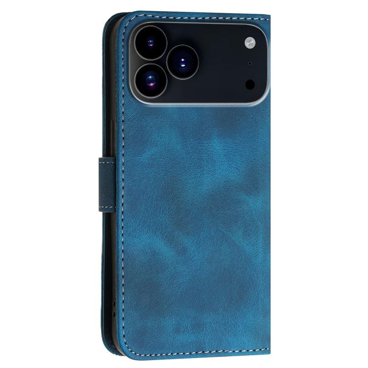 For iPhone 17 Pro Max YX0080 Grid Butterfly Embossed Pattern Flip Leather Phone Case with Lanyard(Dark Blue)