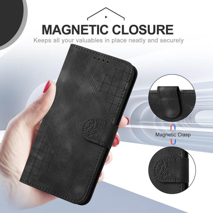For iPhone 17 Pro Max YX0080 Grid Butterfly Embossed Pattern Flip Leather Phone Case with Lanyard(Black)