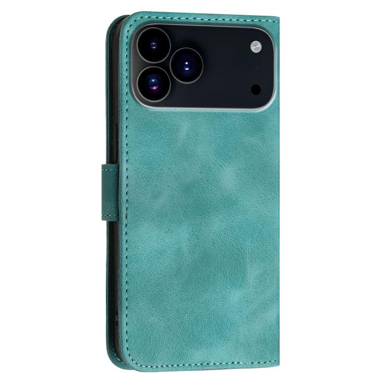 For iPhone 17 Pro Max YX0080 Grid Butterfly Embossed Pattern Flip Leather Phone Case with Lanyard(Light Blue)
