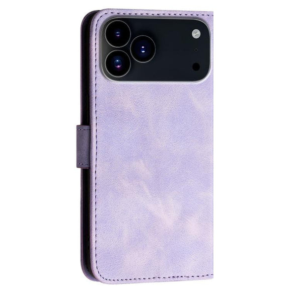 For iPhone 17 Pro Max YX0080 Grid Butterfly Embossed Pattern Flip Leather Phone Case with Lanyard(Light Purple)