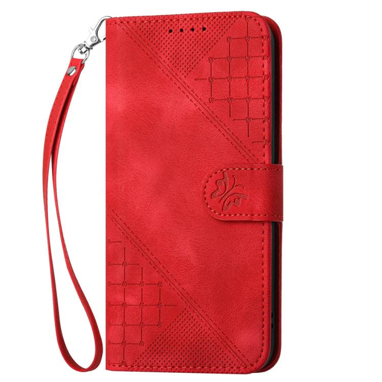 For iPhone 17 Pro YX0080 Grid Butterfly Embossed Pattern Flip Leather Phone Case with Lanyard(Red)