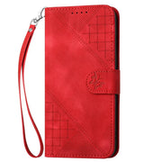 For iPhone 17 Pro YX0080 Grid Butterfly Embossed Pattern Flip Leather Phone Case with Lanyard(Red)