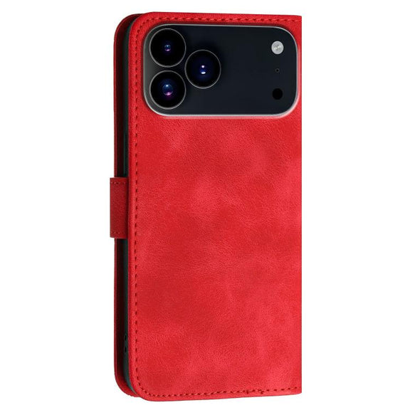 For iPhone 17 Pro YX0080 Grid Butterfly Embossed Pattern Flip Leather Phone Case with Lanyard(Red)