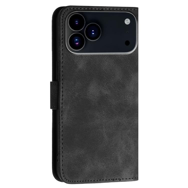 For iPhone 17 Pro YX0080 Grid Butterfly Embossed Pattern Flip Leather Phone Case with Lanyard(Black)