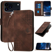 For iPhone 17 Pro YX0080 Grid Butterfly Embossed Pattern Flip Leather Phone Case with Lanyard(Coffee)