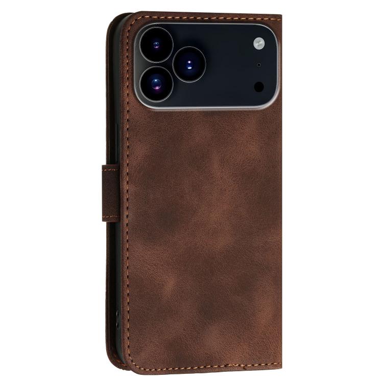 For iPhone 17 Pro YX0080 Grid Butterfly Embossed Pattern Flip Leather Phone Case with Lanyard(Coffee)
