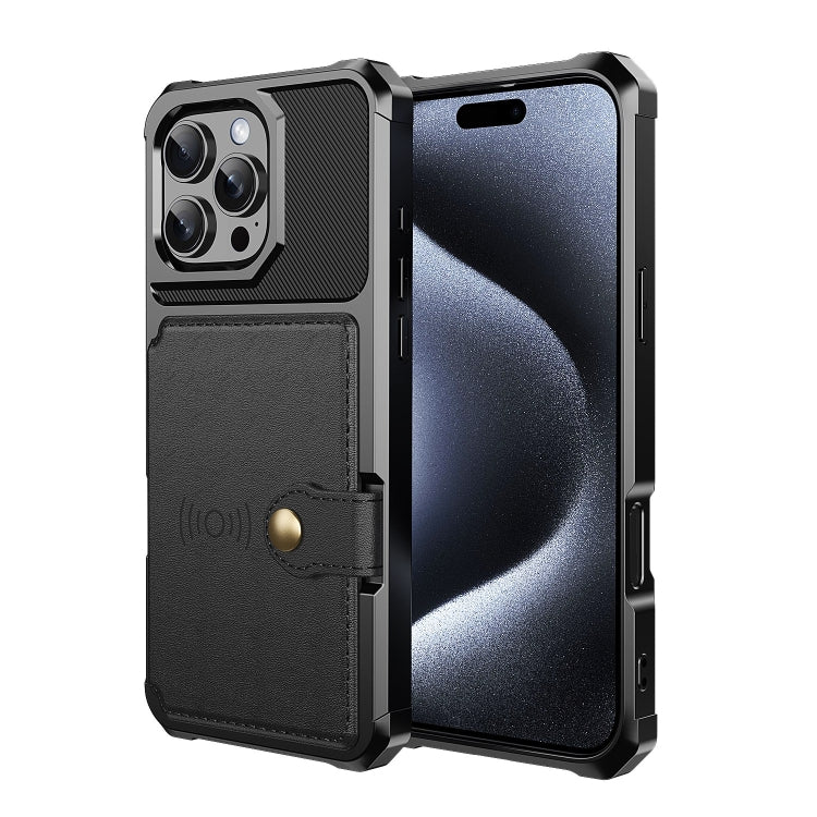 For iPhone 16 Pro Max Magnetic Wallet Card Bag Leather Phone Case(Black)