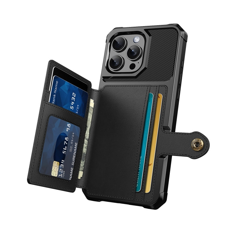 For iPhone 16 Pro Max Magnetic Wallet Card Bag Leather Phone Case(Black)