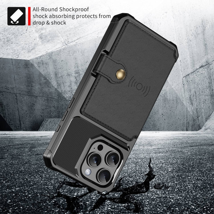 For iPhone 16 Pro Max Magnetic Wallet Card Bag Leather Phone Case(Black)
