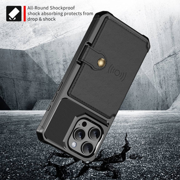 For iPhone 16 Pro Max Magnetic Wallet Card Bag Leather Phone Case(Black)