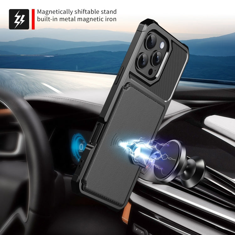 For iPhone 16 Pro Max Magnetic Wallet Card Bag Leather Phone Case(Black)