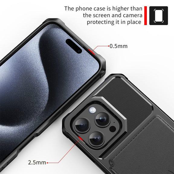 For iPhone 16 Pro Max Magnetic Wallet Card Bag Leather Phone Case(Black)